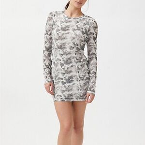 Urban Outfitters UO Ruth Long Sleeve Mesh Mini Dress Size L Bodycon double layer
